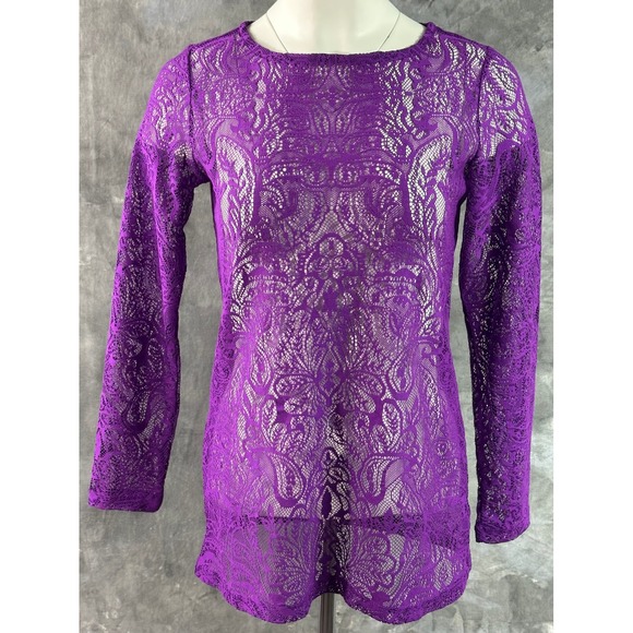 Susan Graver Tops - Susan Graver Purple Lace See Through L/S Crew Neck Top sz XXS (15781)